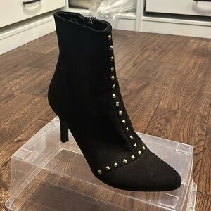 Beautiful black "suede" (faux) boots with gold accents
